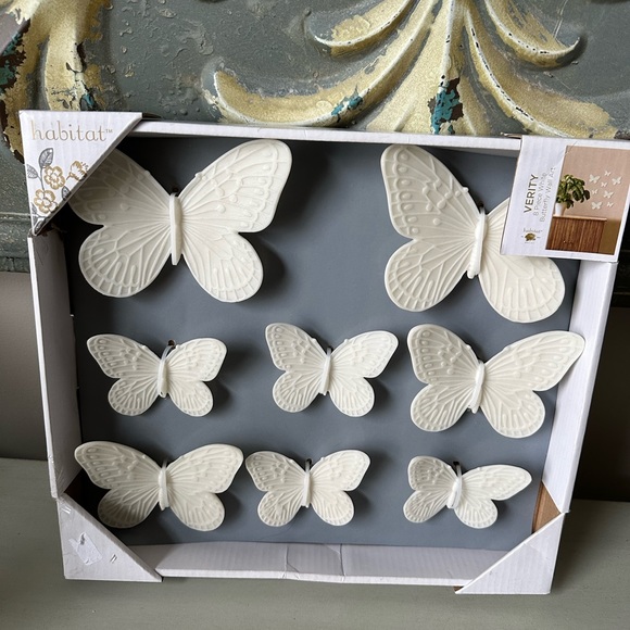 Habitat Accents Habitat Verity Butterfly 8 Piece White Wall Art Set